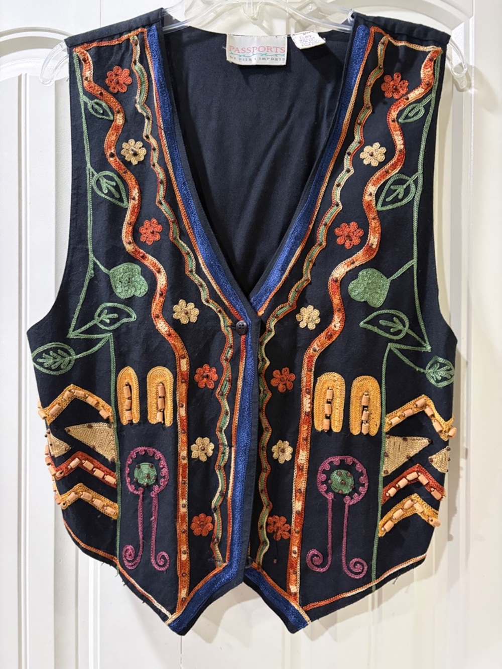 Passport Black Embroidered Floral Beaded Vest with Multicolor Accents